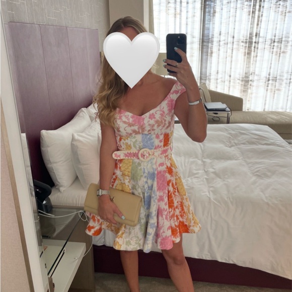Zimmermann Dresses & Skirts - Zimmermann Pink and Green Floral Off-Shoulder Dress